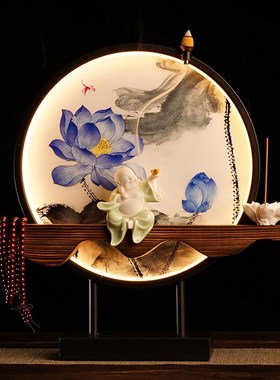 招财进宝弥勒佛饰办公室禅宗大肚大笑佛家拜客厅T台灯背景开馆仪