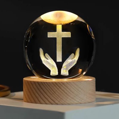 十字架摆件发光水晶球桌面小夜灯创意个性装饰品生日礼物男女