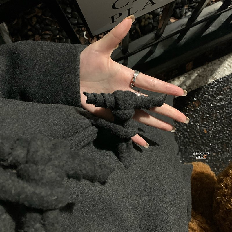 im向 霍格沃茨学院 手工定制可颂牛G角扣单面呢大衣女长版毛呢外