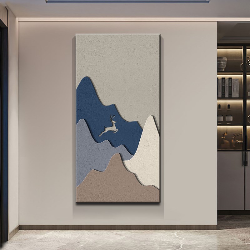 砂岩肌理画玄关装饰画现代轻奢走廊过H道挂画立体麋鹿客厅氛围灯