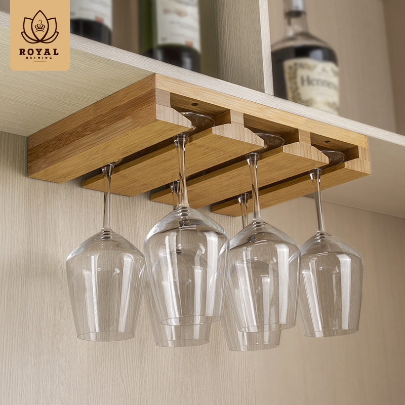 红酒杯架悬挂f倒挂北欧创意 家用竹制吧台高脚杯架实木酒杯收纳架