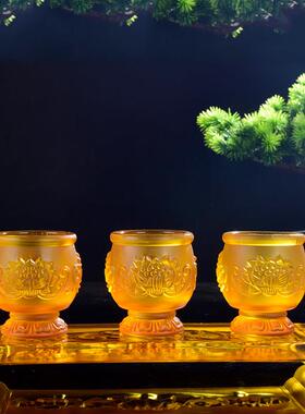 供财神三连套酒杯奉神杯子贡仙家供祖仙神仙酒杯玻璃茶杯水杯摆件