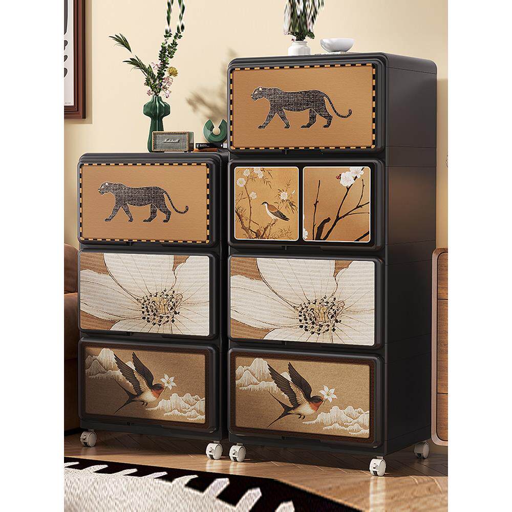 中古风收纳柜可移动抽屉式五斗柜家用多层床头柜桌下夹缝储物柜子