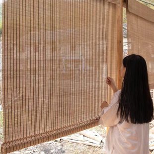 细卷拉式 竹帘窗帘卷帘日式 门帘子遮光遮阳隔断家用办公室茶室阳台