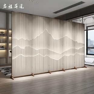 屏风隔断客厅遮挡移动折叠中式 轻奢酒店餐厅会所装 饰折屏包边款