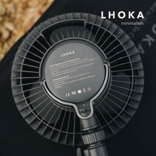 LHOKA黑沙野外便携露营灯充电风扇户外大容量摇头可悬挂营地扇