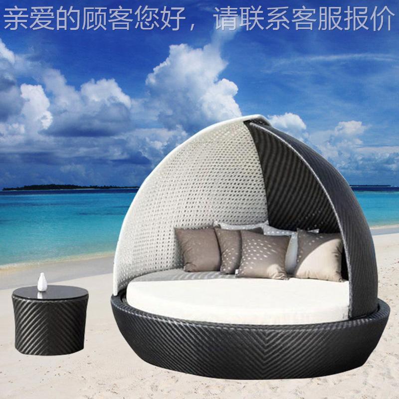 户外庭床院躺床床沙躺512发椅渡假沙滩藤编圆露台室外休闲藤遮阳