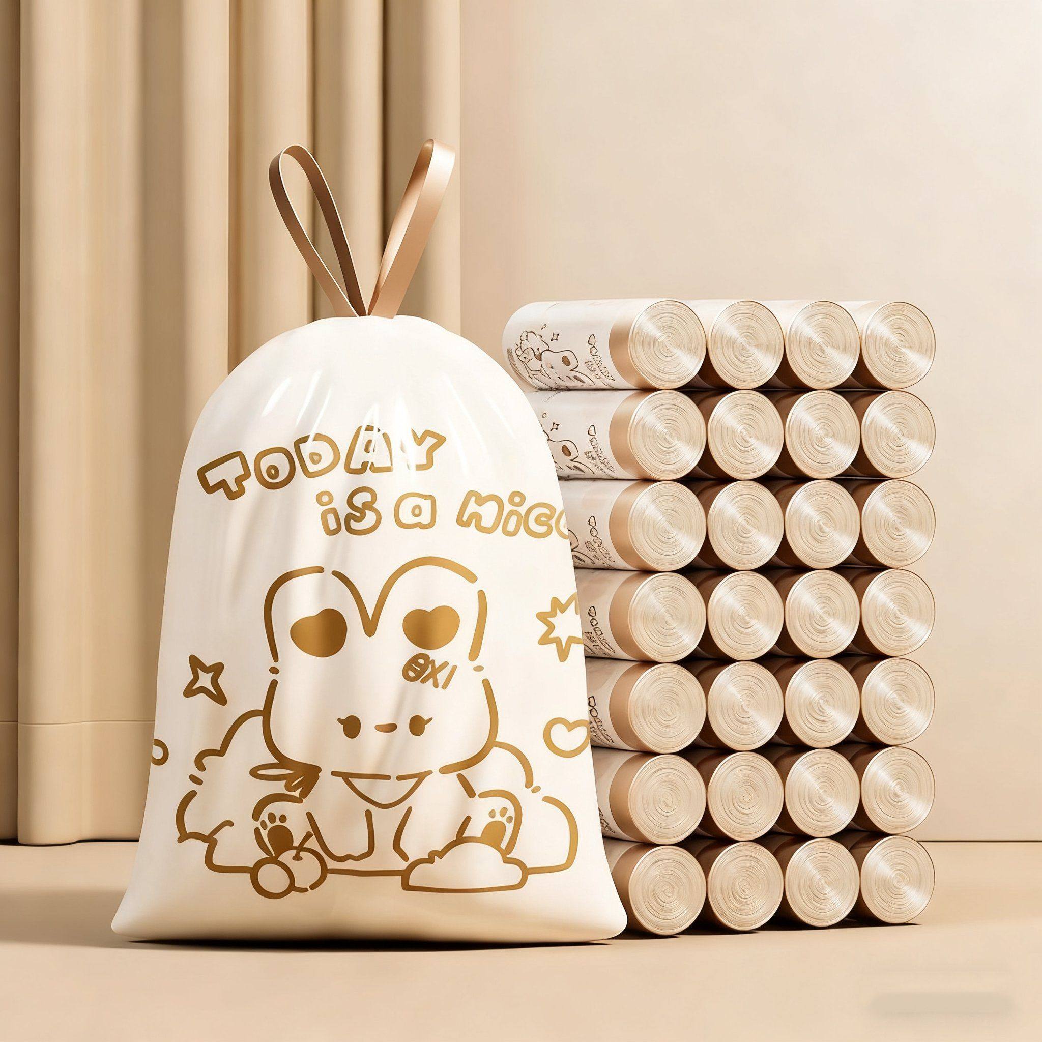 3卷可爱小兔子垃圾袋抽绳式家用垃圾袋子加厚手提式室内厨房卫生,家庭/个人清洁工具,家用垃圾袋,淘宝优惠券,粉丝福利购,淘宝优惠卷