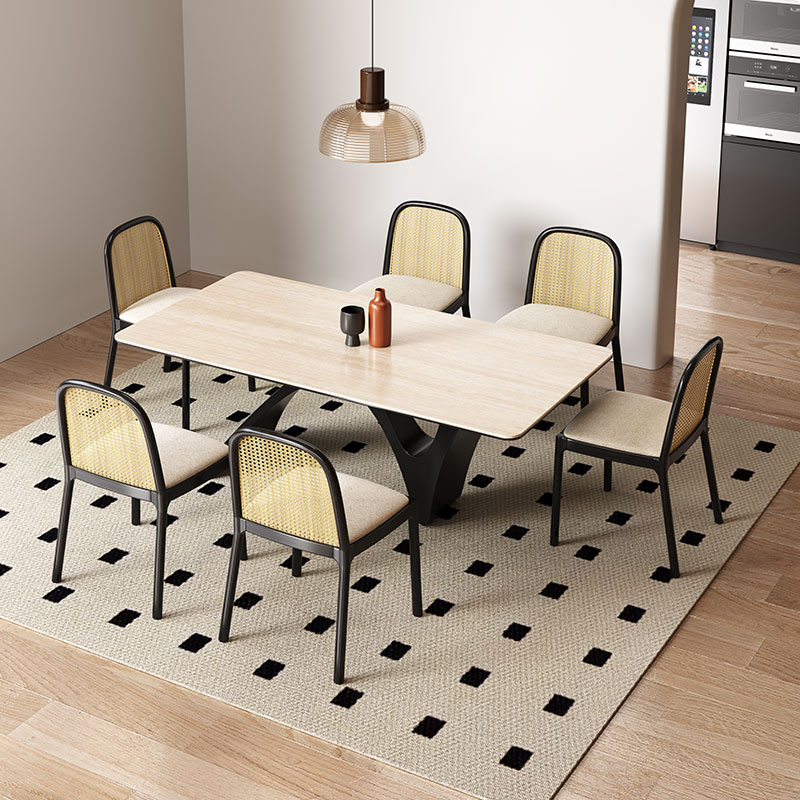 法式复古风c餐桌椅小户型家用长方形饭桌现代简约轻奢洞石岩板餐