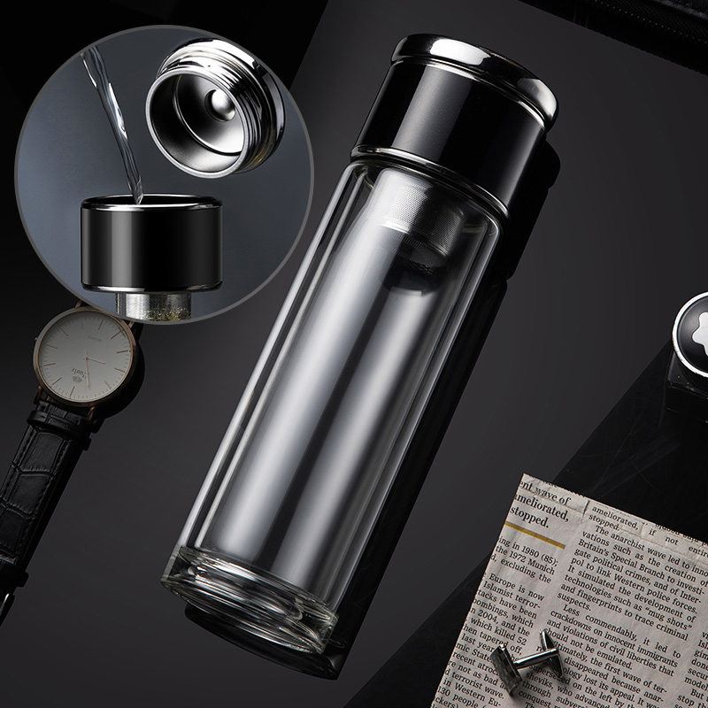 简约个性茶水分离玻璃杯男女双层喝D水杯子耐高温泡茶杯过虑网水