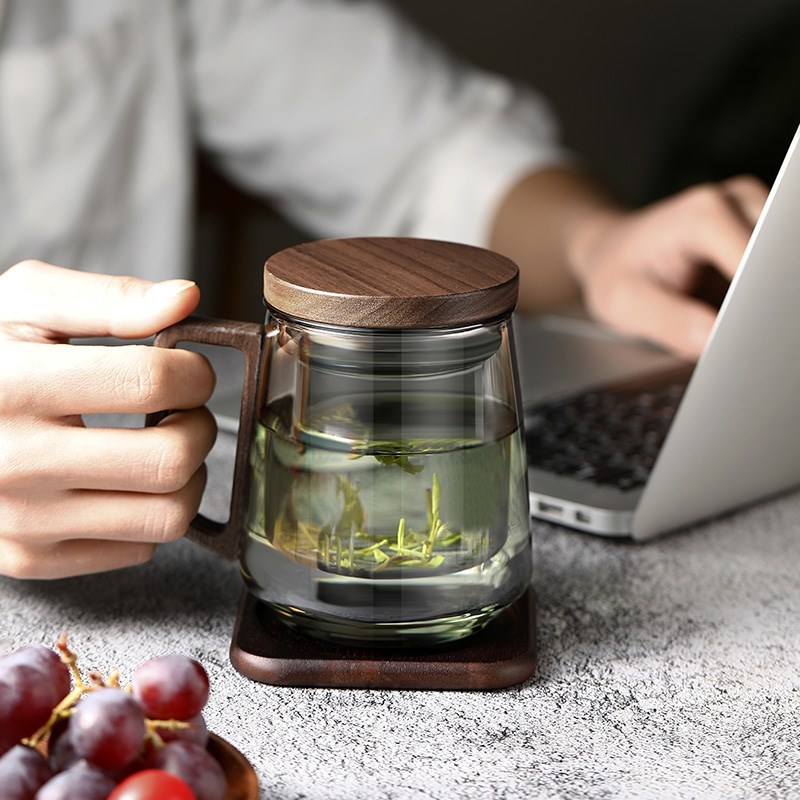 泡茶杯茶水分离男士办公室茶道喝茶杯子个人专用日式玻Z璃高档水