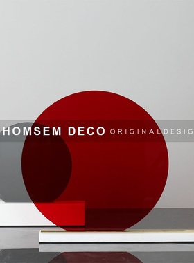 现代几何玻璃摆h件样板房间大理石软装饰品金属圆环屏风玄关摆设