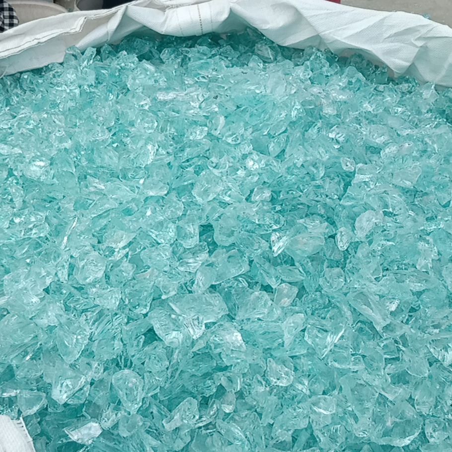 蓝琉璃碎石25公斤蓝色玻璃块铁笼装饰原矿石绿R色水磨石大块玻璃