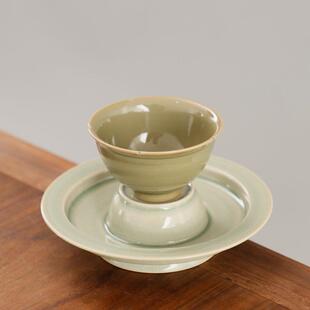 耀州窑仿宋橄榄青釉手作中式大号薄胎青瓷茶道茶具茶杯主人杯