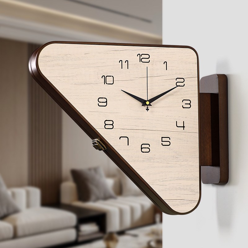 简约转角双面挂钟客厅2p025新款创意中古时钟大气高级实木钟表挂