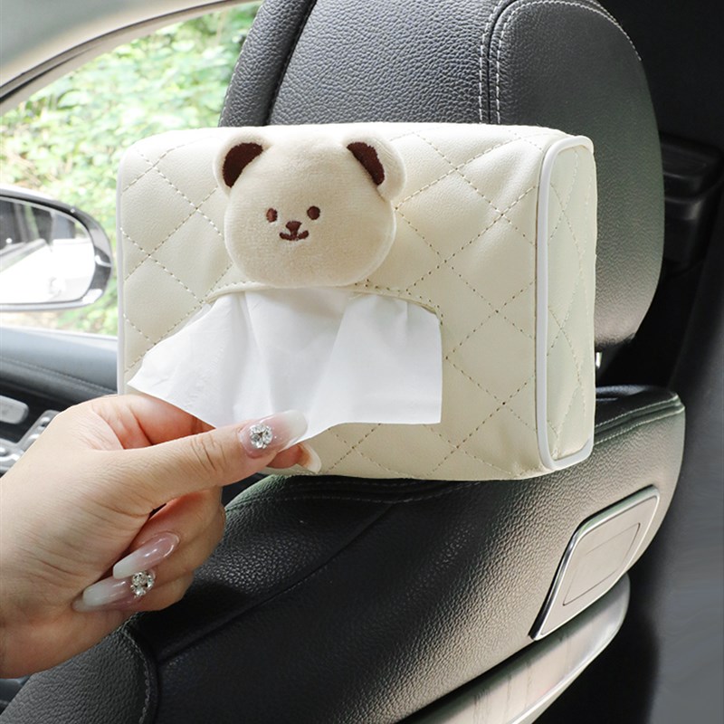 车载纸巾盒高级感汽车抽纸袋挂式女士创意M可爱网红款车内装饰品