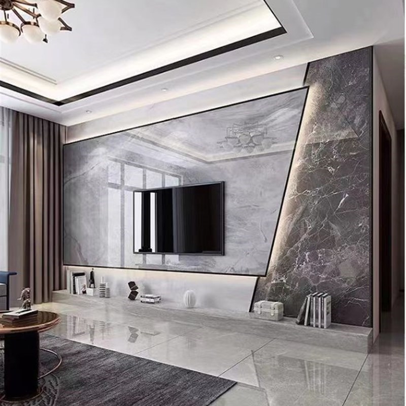 定制 瓷砖电视背景墙 现s代简约z岩板悬空电视背景墙 大理石微晶