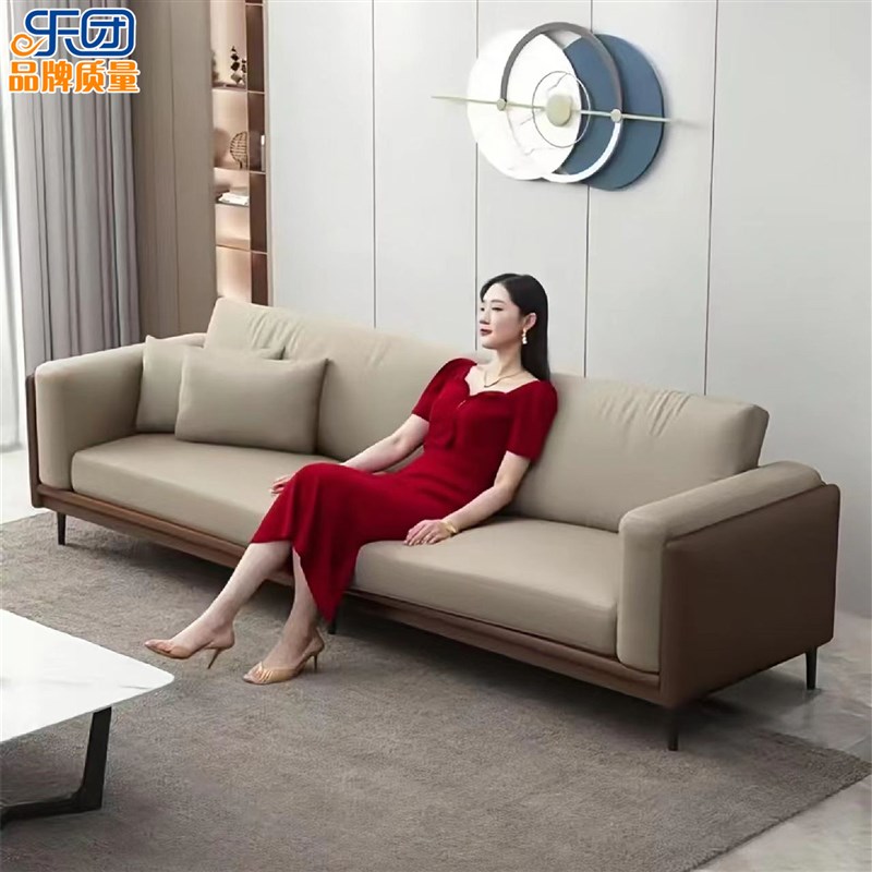 北欧办公室沙发商务接待r休闲简约现代三人位直排小型会客厅皮沙