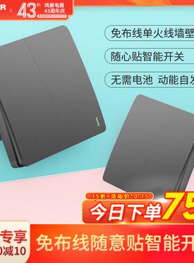 鸿雁遥控开关无线双控开关面板免布线家用智能子母灯控随意贴灰色