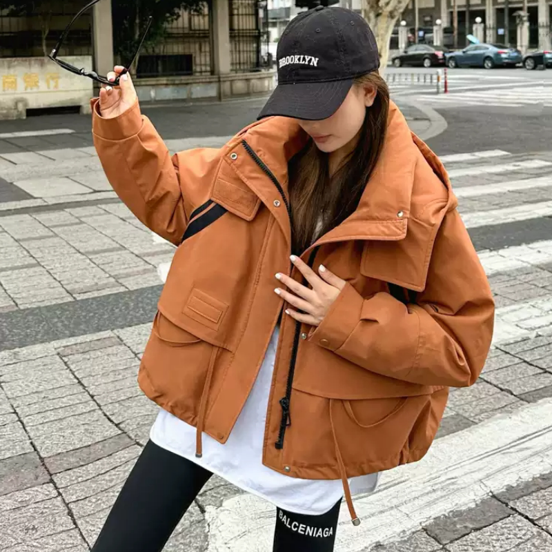 短款加厚棉服女2025年冬季新款韩版时尚宽松连帽设计感派克服外套