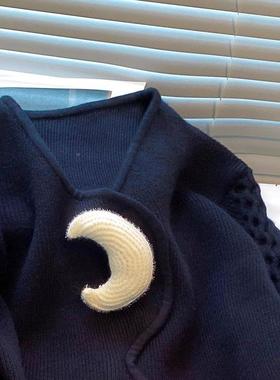 黑色欧2OML025货尚刺绣糯针织开衫女024秋时新款软软糯毛衣外套高