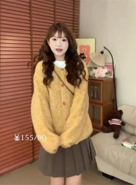 1221*806奶呼呼黄色学风杂圈毛衣花外套女2024院春秋设计感小众针
