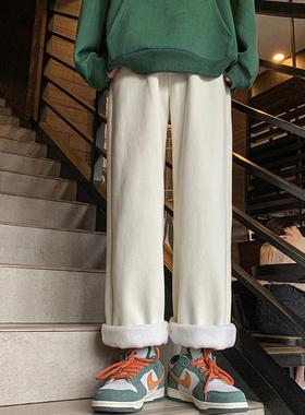 美式复浅古蓝色UFF加绒加厚牛仔裤女冬季宽潮牌松筒阔腿直百搭长