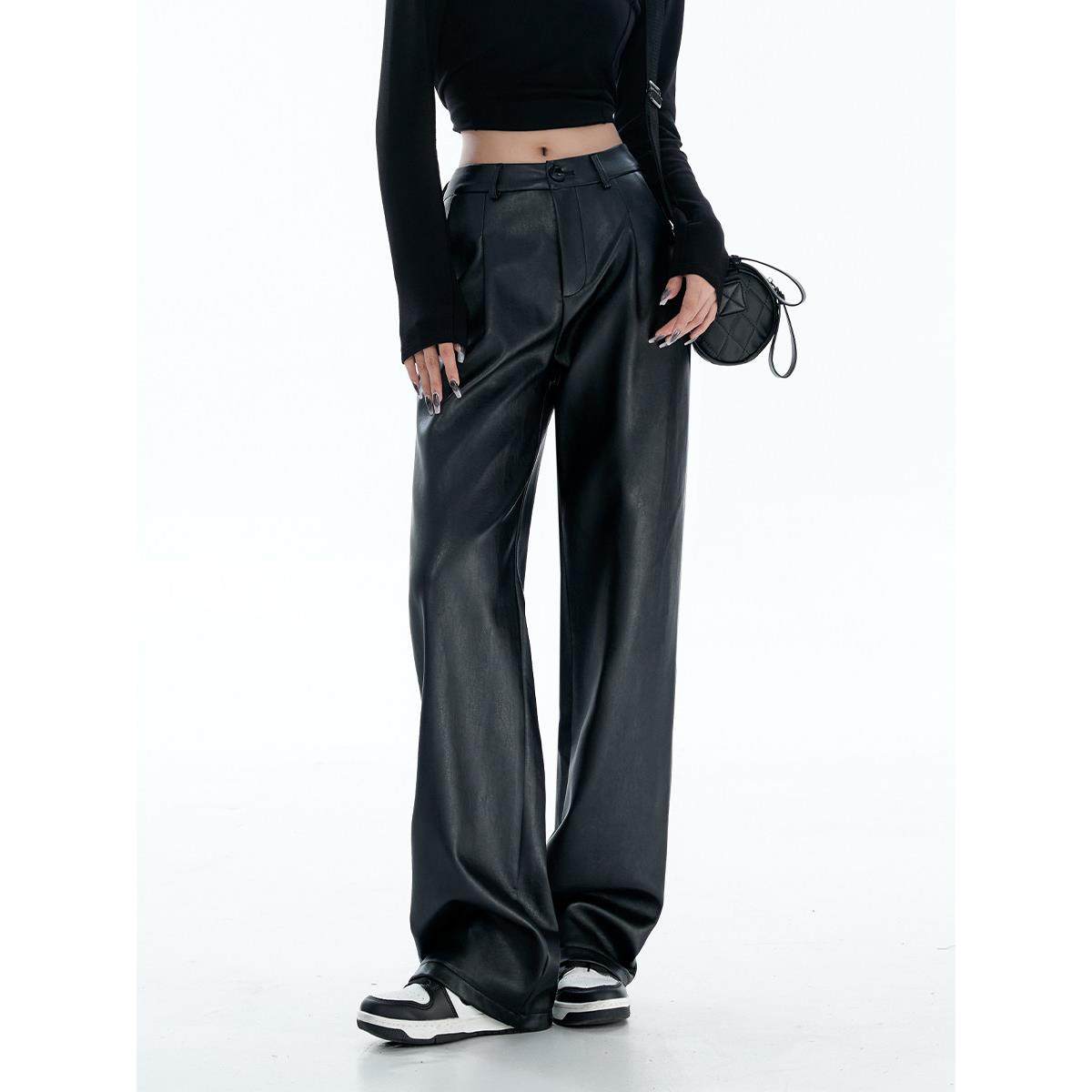 皮裤女0224新款直显瘦休闲裤软软P皮个性宽松阔筒UIDN腿裤子女秋,女装/女士精品,休闲裤,淘宝优惠券,粉丝福利购,淘宝优惠卷