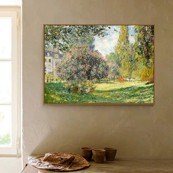蒙梭公园莫奈风景客厅画简欧样板间D欧式沙发背景墙客厅挂画电箱