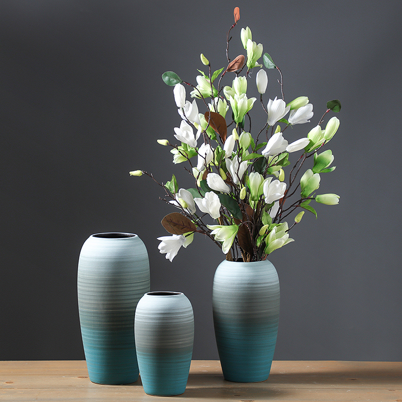 莫兰迪磨沙手彩陶瓷花瓶客厅电视柜摆件花插N水培鲜花欧式高级装