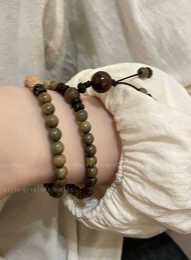 双层绿檀木手串女夏季款轻奢高级感闺蜜手链新中式民族风复古手饰