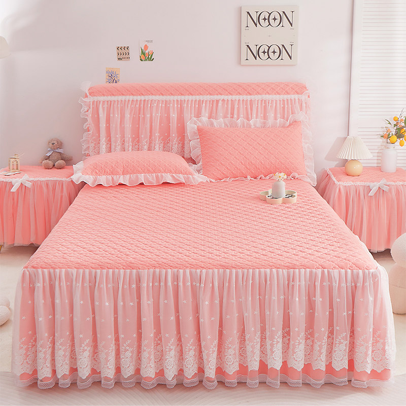 公主风夹棉床裙加厚床罩单件床套花边床单床笠床垫保护套防尘防滑,床上用品,床裙,淘宝优惠券,粉丝福利购,淘宝优惠卷
