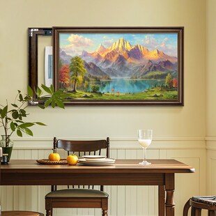 大尺寸电表箱装饰画轻奢高级感聚宝盆山水画客厅挂画免打孔遮挡画