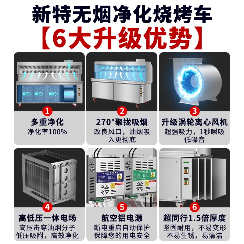 无烟净化烧烤车油烟净化器烧烤机夜市摆摊移动架子烧烤车商用烤炉