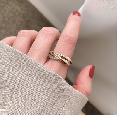 大码戒指女胖MM三环三色时尚个性加肥加大胖人粗手大号食指指环潮