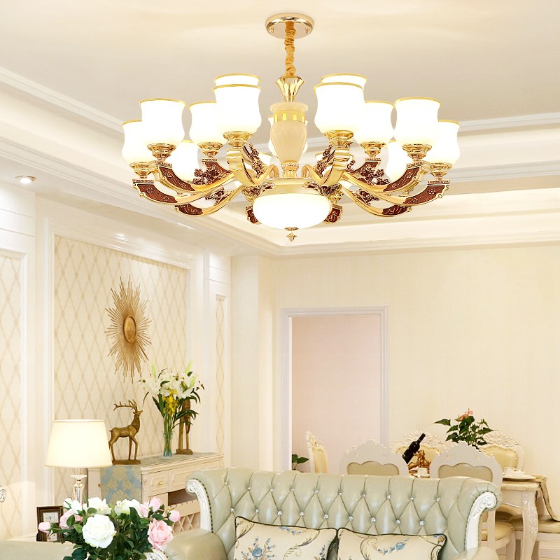 欧式吊灯客厅灯奢华大气家用餐厅卧室别墅大厅2024新款玉石主灯具