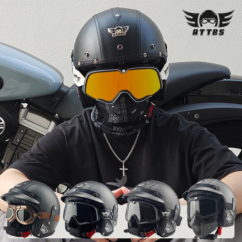 覆古头盔男款巡航摩托车半盔女车四B季通用踏板电动机车4分之3头
