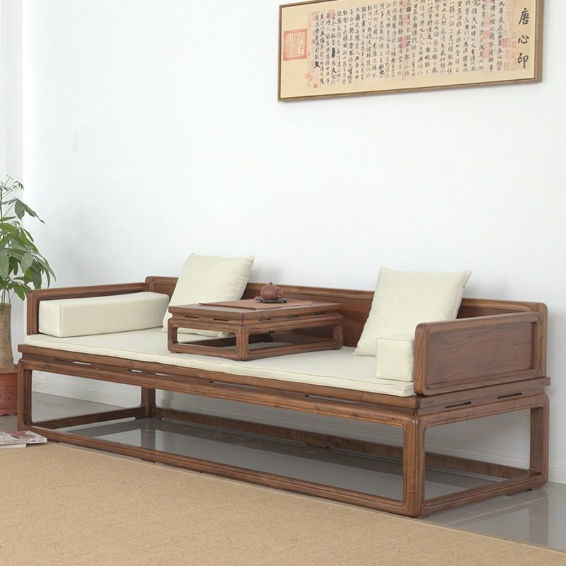 新中式实木罗g汉床榆木胡桃木沙发床小户型禅意睡塌明式贵妃美人