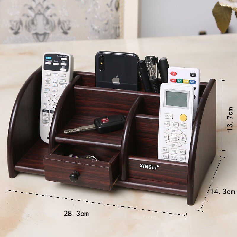 创意客厅手机置物架茶几桌面遥控器木质办公桌多功能欧式收纳盒