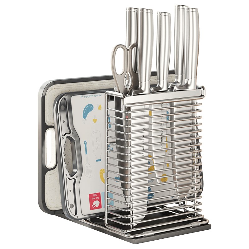 304不锈c钢厨房菜刀架置物架筷子筒笼刀具放刀收纳架板砧板架一体