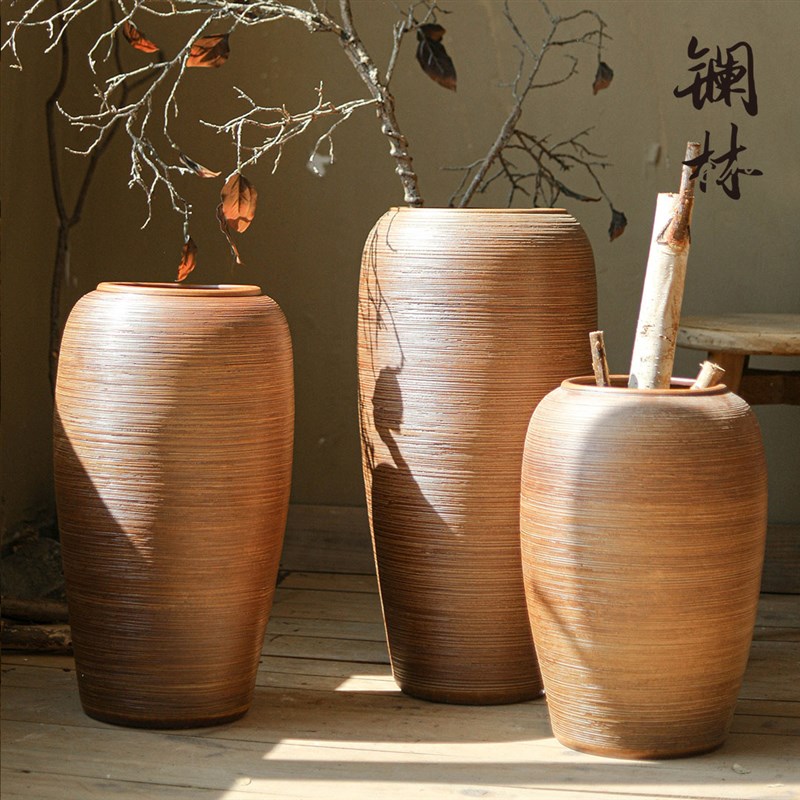 陶瓷落地花瓶大号复古客r厅插干花干枝粗陶陶罐民宿酒店装饰品摆