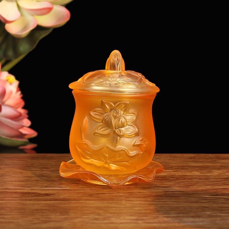 玻璃莲花a圣水杯净水杯供水杯家用室内供佛杯佛前供杯观音水杯佛