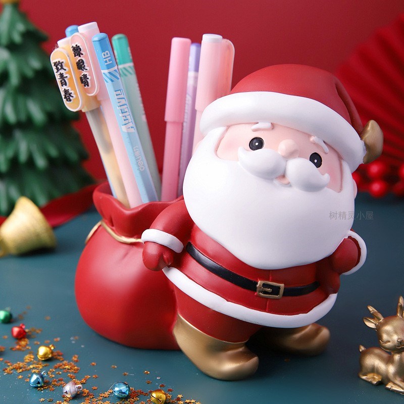 创意圣诞老人笔筒办公室桌面收纳盒学生书桌摆件女生.圣诞节礼物