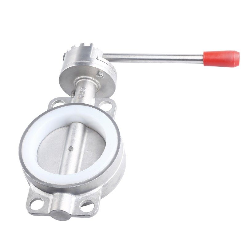 全304不锈钢四氟对夹蝶阀手动硅胶广式法兰对夹式L蝶阀50 65 40 8