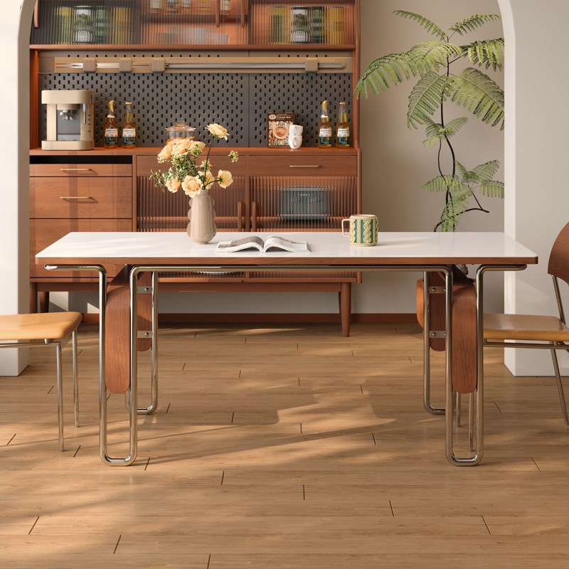 木小咖中法式岩板实木餐桌长方形现代简约涟M漪白蜡木高端复古餐