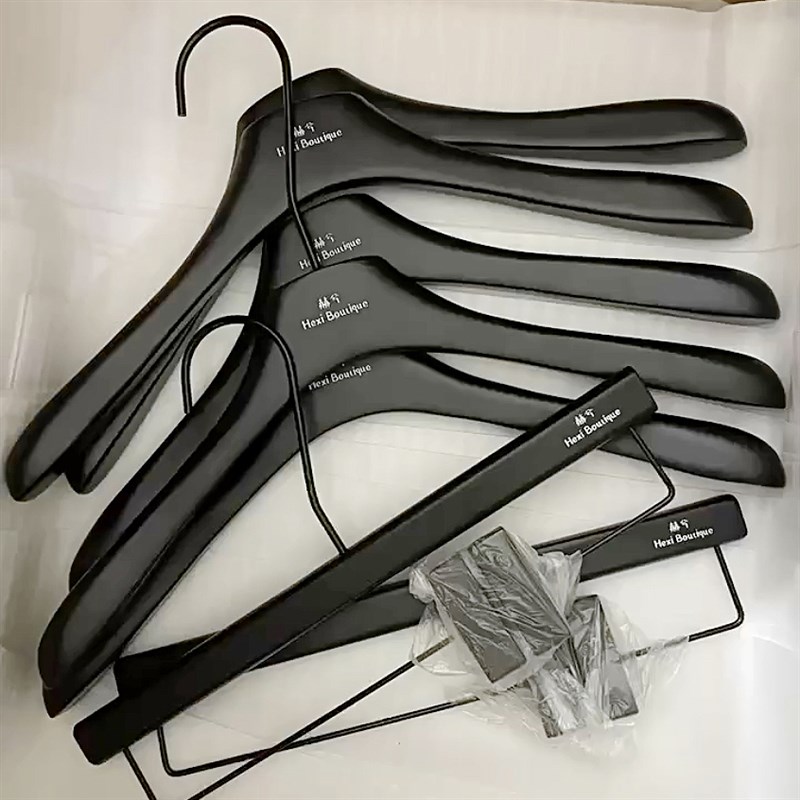 服装店衣架实木烤漆哑黑色女装衣挂防滑儿童高档衣撑裤架定制LOGO