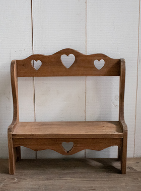 实木复古做旧桌面小凳子个性创意小椅子花架家居饰品装饰道具摆件