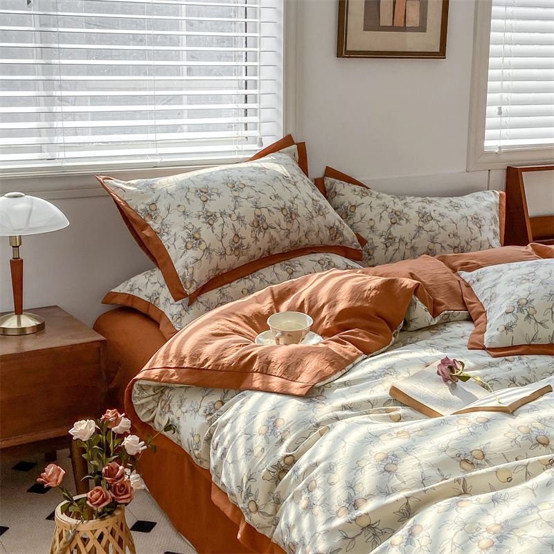 2023a新款A类双层纱水洗印花四件套 AB版床单/床笠款棉麻床品套件