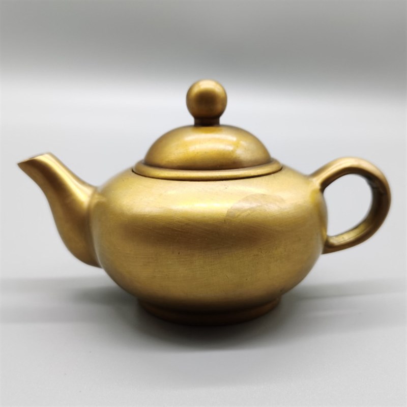 黄铜光面壶摆件茶壶茶具t功夫茶茶宠可养手把壶水壶酒壶办公室