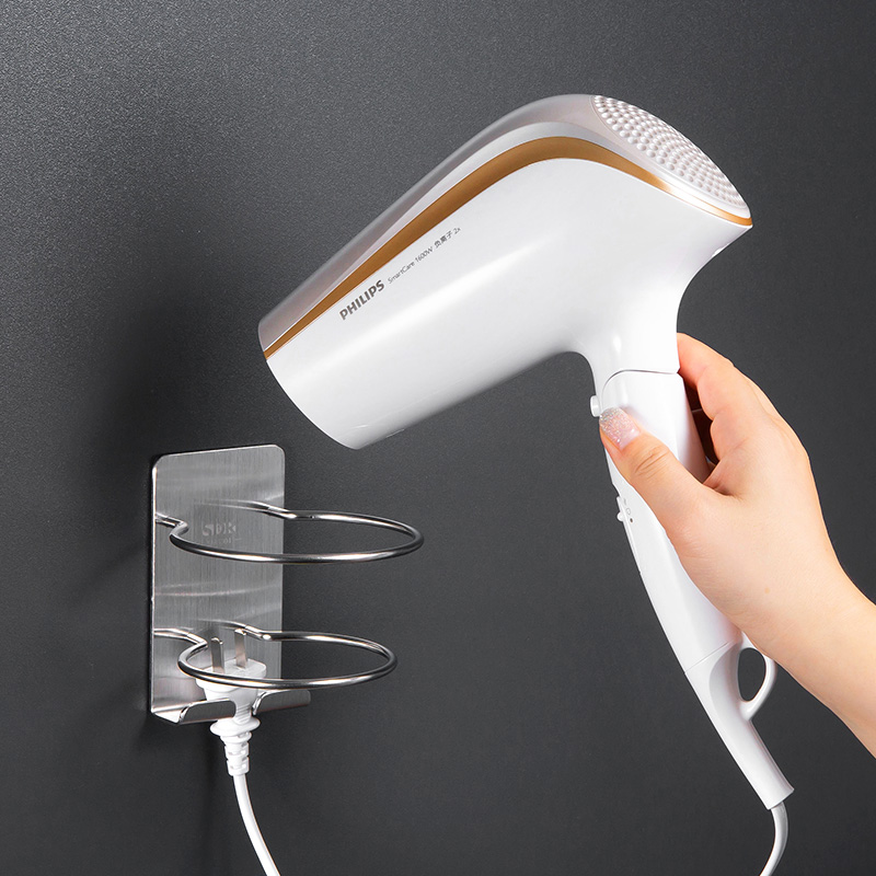 304不锈钢免打孔吹风机挂架 卫生间挂H墙电吹风置物架壁挂式风筒